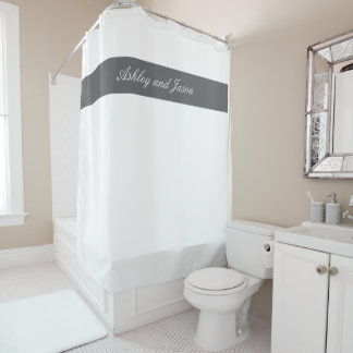 Custom Couples Name Gray and White  Shower Curtain