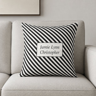 Custom Couples Names Black/White Stripes Throw Pillow