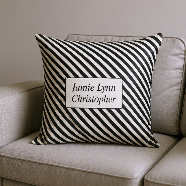 Custom Couples Names Black/White Stripes Throw Pillow (Creator Uploaded)