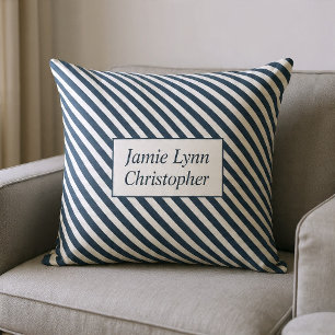 Custom Couples Names Blue/White Stripes Throw Pillow