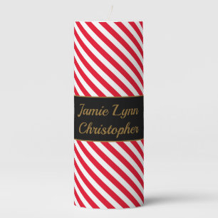 Custom Couples Names Red/White Stripes Pillar Candle
