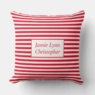 Custom Couples Names Red/White Stripes Throw Pillow