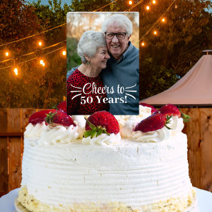 Custom Couples Photo Cheers 50th Anniversary Cake Topper
