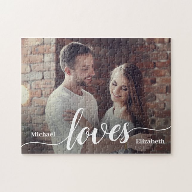 Custom Couples Photo Love Script Jigsaw Puzzle (Horizontal)