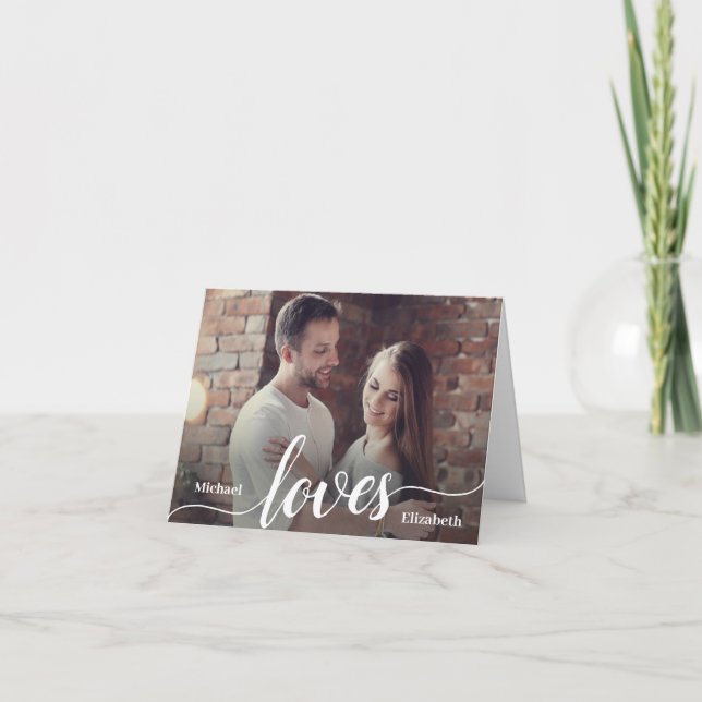 Custom Couples Photo Love Script Letterpress Thank You Card (Front)