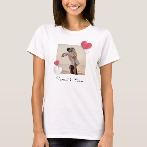 Custom Couples Photo Name Text Personalized T_Shirt
