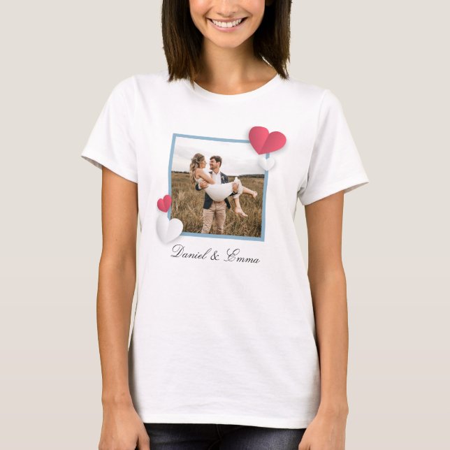 Custom Couples Photo Name Text Personalized T-Shirt (Front)