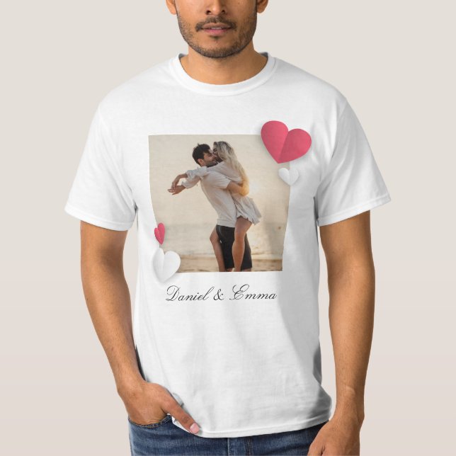 Custom Couples Photo Name Text Personalized T-Shirt (Front)
