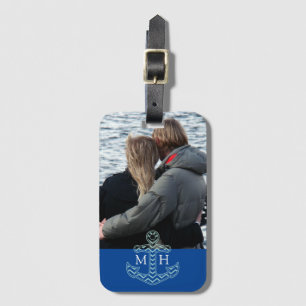 Custom Couples Photo Nautical Anchor Initials Luggage Tag