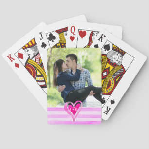 Custom Couples Photo Watercolor Heart Poker Cards