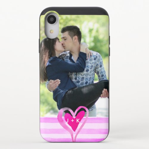 Custom Couples Photo Watercolor Heart iPhone XR Slider Case