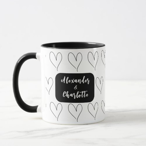 Custom Couples script Simple Heart Pattern Mug