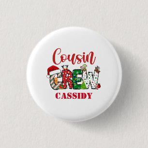 Custom Cousin Crew Christmas Doodle Button