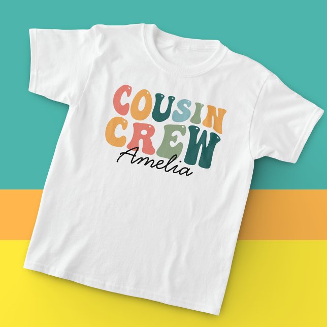 Custom Cousin Crew Groovy Colorful Retro Matching T-Shirt (Creator Uploaded)