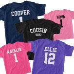 Custom Cousin Crew Matching Personalized With Name T-Shirt<br><div class="desc">Celebrate family unity with the "Custom Cousin Crew Matching Personalized With Name T-Shirt." Perfect for any occasion, these personalized cousin shirts are a fantastic gift for grandkids, bringing everyone together in style. Each shirt can be customized with kids' names and ages, making them ideal for family reunions, birthdays, or even...</div>