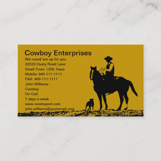Customizable Custom Cowboy Business Cards - Customize for you