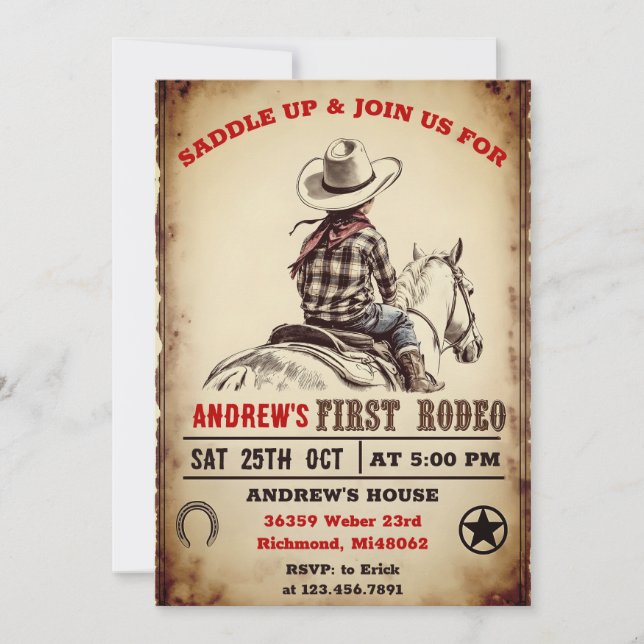 Custom Cowboy Country 1st Rodeo birthday party Invitation (Front)