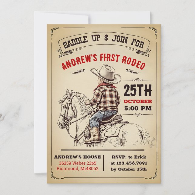 Custom Cowboy Country 1st Rodeo Wild West birthday Invitation (Front)