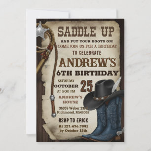 Custom Cowboy Hat and Lasso Wild West Birthday Invitation
