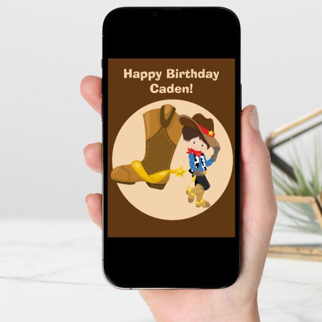 Custom Cowboy Kids Country Happy Birthday Card (Front Digital)