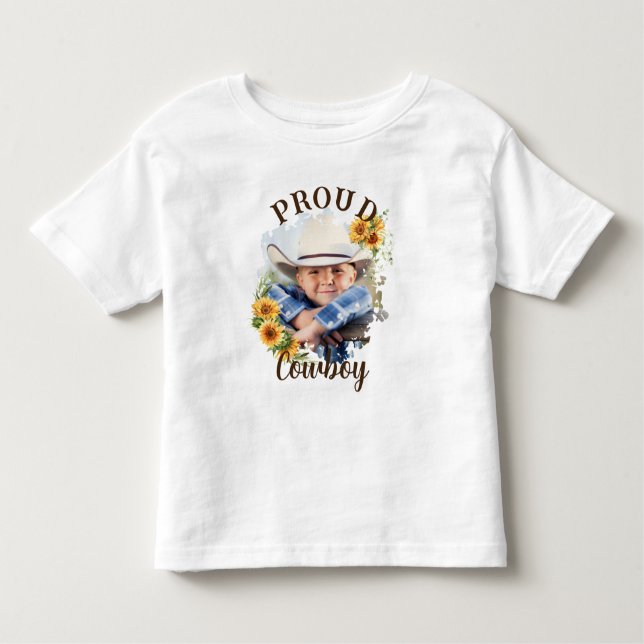 Custom Cowboy Photo Text Sunflower Accent Toddler T-shirt (Front)