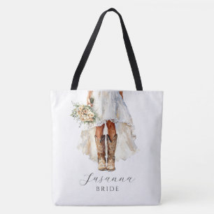 Custom Cowgirl Wedding Gown Cowgirl Boots Bride Tote Bag