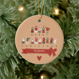 Custom Cozy ASL Merry Christmas Ceramic Ornament