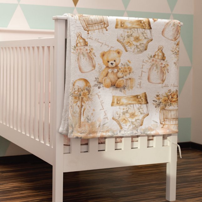 Custom Cozy Beige & Gold Bassinet Baby Blanket (Creator Uploaded)