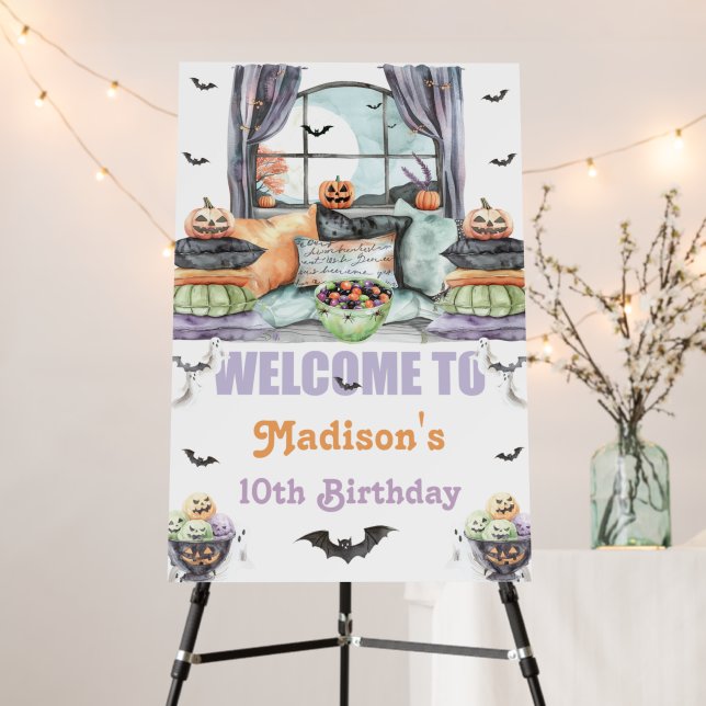 Custom Cozy Halloween Sleepover Welcome Sign (In Situ (Stand))