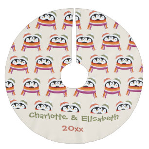 Custom Cozy Lesbian Penguins Christmas Brushed Polyester Tree Skirt