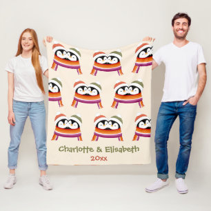 Custom Cozy Lesbian Penguins Christmas Fleece Blanket