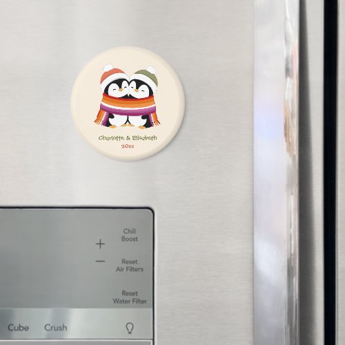 Custom Cozy Lesbian Penguins Christmas Magnet