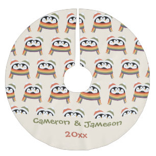 Custom Cozy Pride Penguins Christmas Brushed Polyester Tree Skirt
