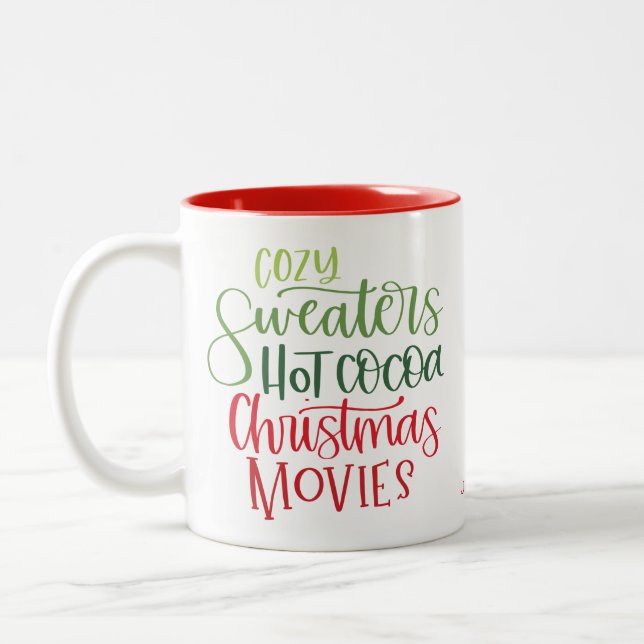 Custom Cozy Sweaters Red Green Christmas  Two-Tone Coffee Mug (Left)
