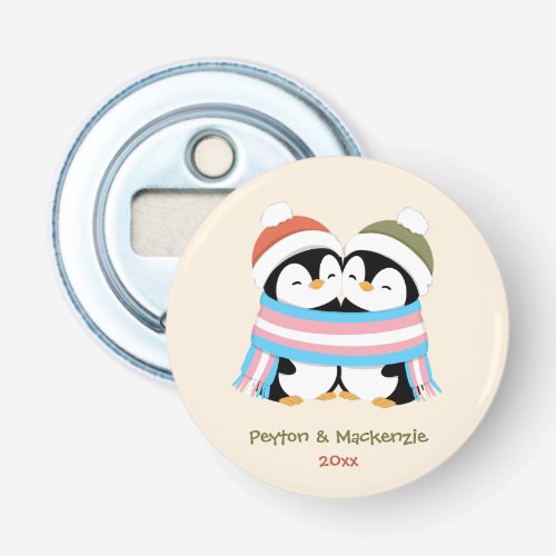 Custom Cozy Trans Penguins Christmas Bottle Opener