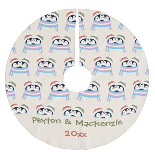 Custom Cozy Trans Penguins Christmas Brushed Polyester Tree Skirt