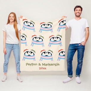 Custom Cozy Trans Penguins Christmas Fleece Blanket