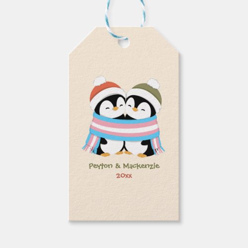 Custom Cozy Trans Penguins Christmas Gift Tags