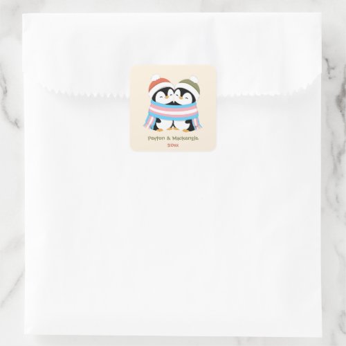 Custom Cozy Trans Penguins Christmas Square Sticker