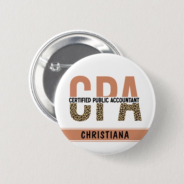 Custom CPA Certified Public Accountant Leopard Button (Front & Back)