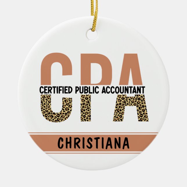 Custom CPA Certified Public Accountant Leopard Ceramic Ornament (Front)