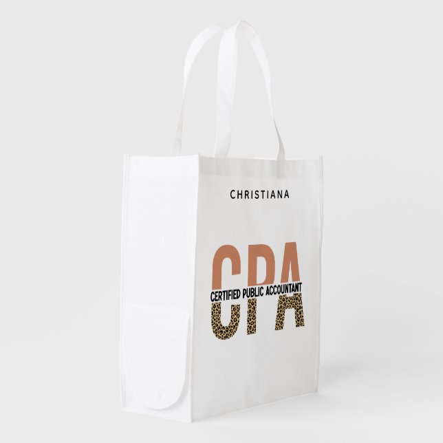 Custom CPA Certified Public Accountant Leopard Grocery Bag (Front Side)