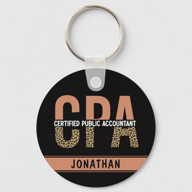 Custom CPA Certified Public Accountant Leopard Keychain (Front)