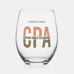 Custom CPA Certified Public Accountant Leopard Stemless Wine Glass