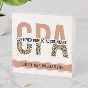Custom CPA Certified Public Accountant Leopard Wooden Box Sign