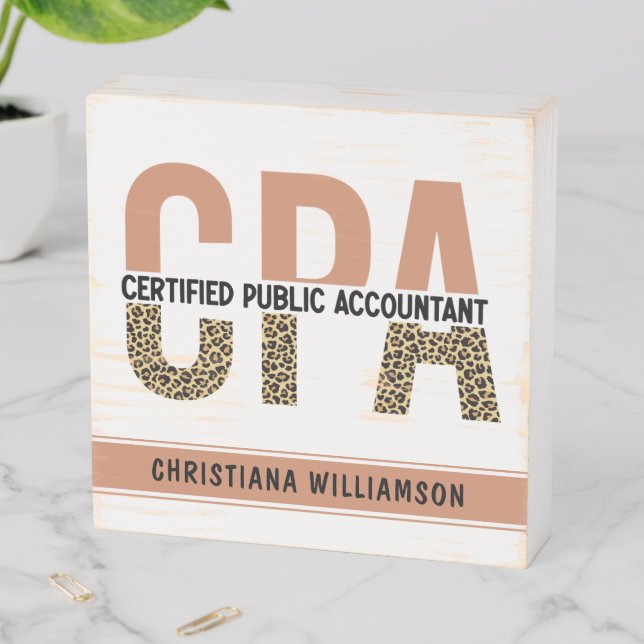 Custom CPA Certified Public Accountant Leopard Wooden Box Sign (In Situ Horizontal)