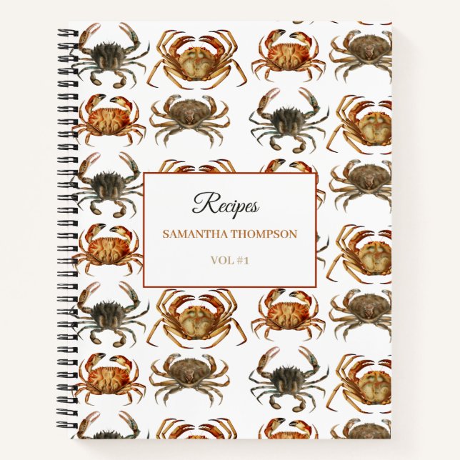Custom Crabs Watercolor Recipe Cookbook Notebook (Front)