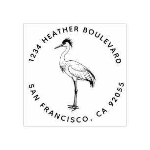 Custom Crane Bird Return Address Family Name Rubber Stamp
