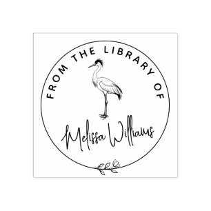 Custom Crane Ex Libris From the Library Book Rubber Stamp