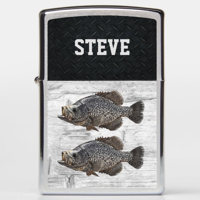 Custom Crappie Fishing Illustration Name Angler Zippo Lighter (Front)